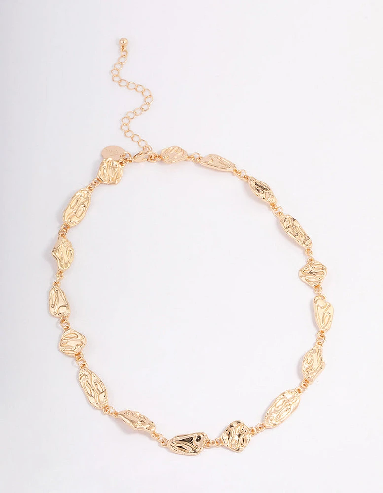 Gold Hammered Disc Necklace