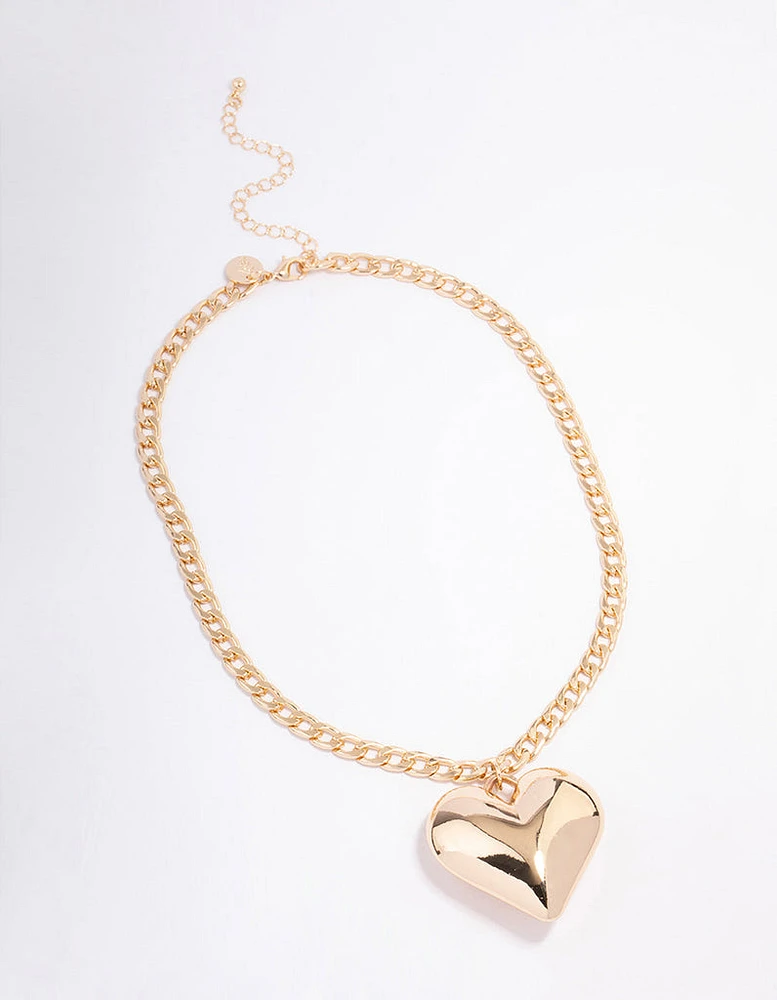 Gold Puffy Heart Short Necklace