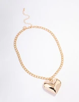 Gold Puffy Heart Short Necklace