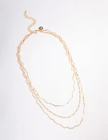 Gold Triple Layered Wave Chain Necklace