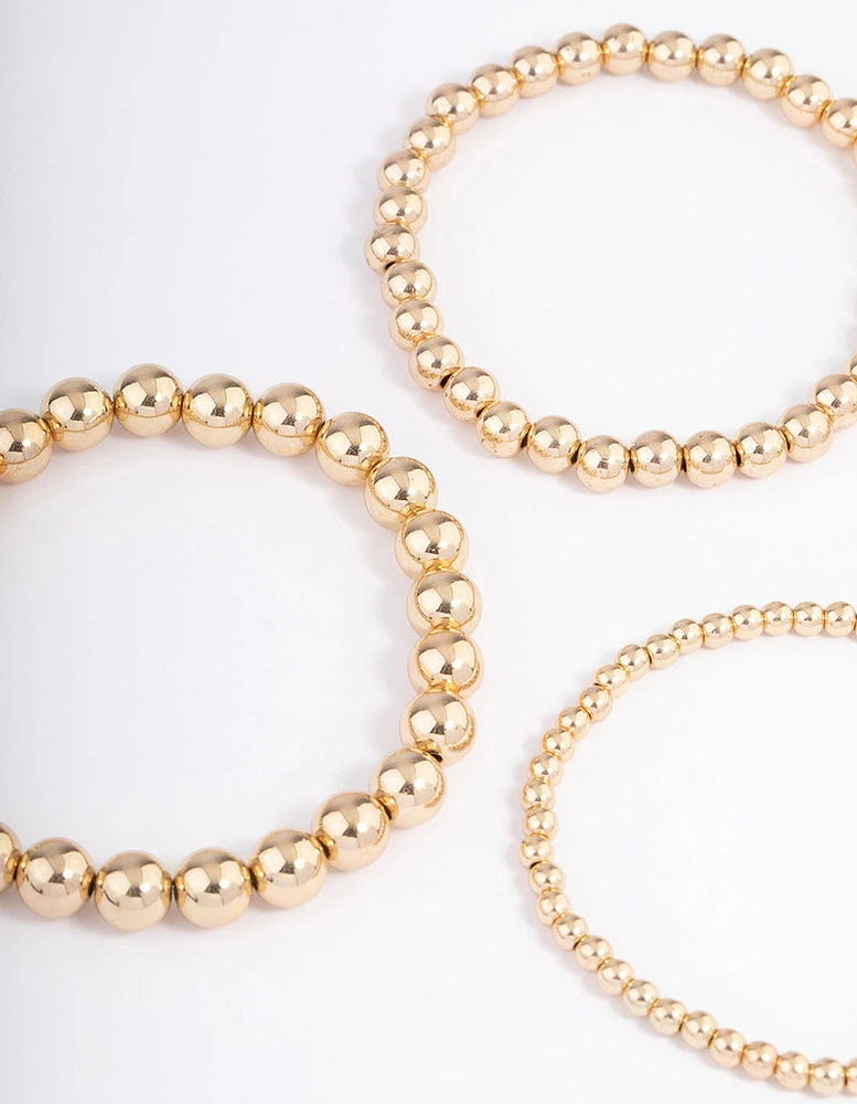 Gold Round Ball Stretch Bracelet 4-Pack