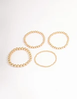 Gold Round Ball Stretch Bracelet 4-Pack