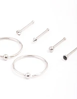 Surgical Steel Pointed & Ring Nose Piercing 6-Pack