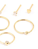 Gold Plated Surgical Steel Bone & Ball Nose Ring 6-Pack