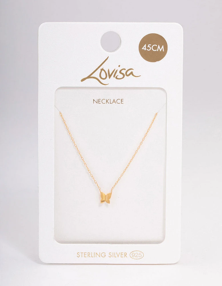 Gold Plated Sterling Silver Polished Butterfly Necklace