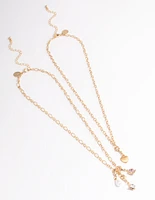 Gold Heart Triple Charm Necklace Pack