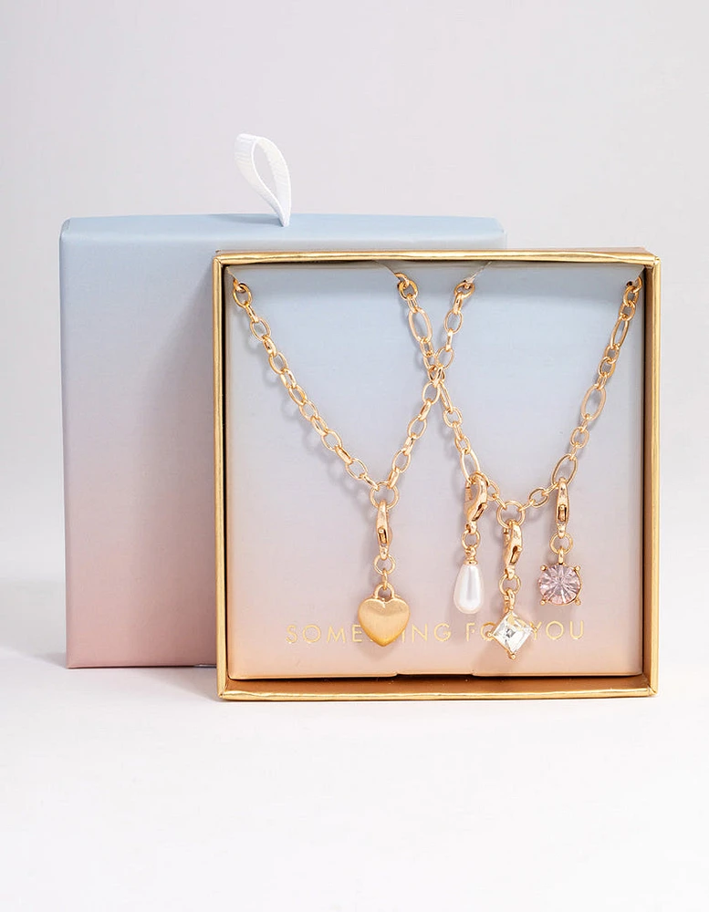 Gold Heart Triple Charm Necklace Pack