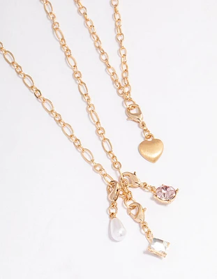 Gold Heart Triple Charm Necklace Pack