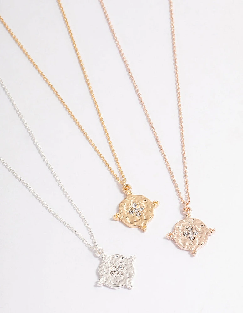 Mixed Metal Star Diamante Disc Necklace Pack