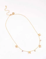 Gold Butterfly Drop Station Necklace