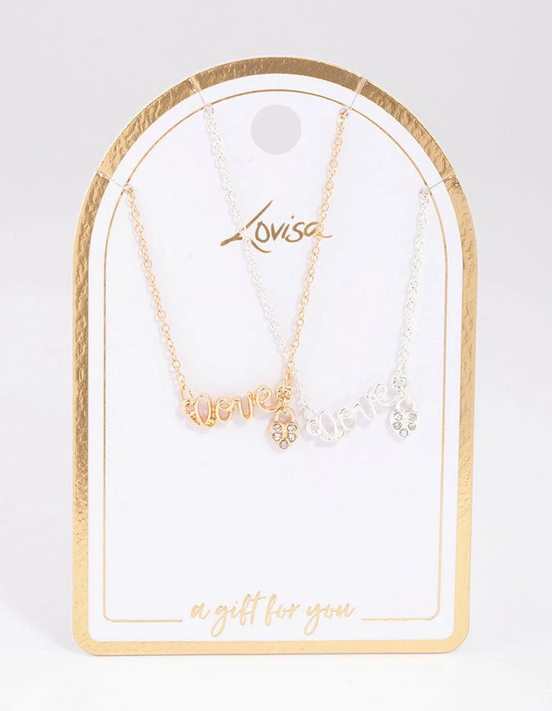 Mixed Metal Love Script Necklace Pack