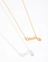 Mixed Metal Love Script Necklace Pack