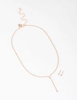 Rose Gold Y-Shaped Cupchain Necklace & Earring Set