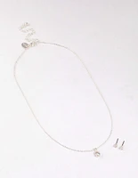 Silver Round Solitaire Necklace & Earring Set