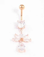 Rose Gold Plated Surgical Steel Cubic Zirconia Fan Drop Belly Ring