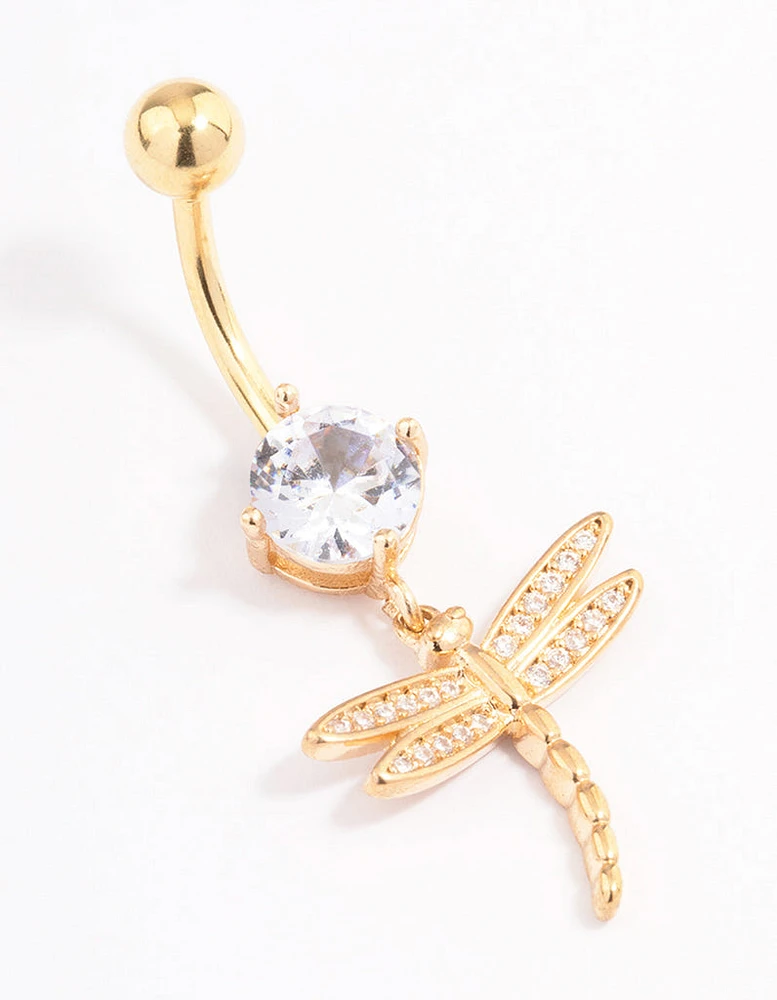 Gold Plated Surgical Steel Cubic Zirconia Dragonfly Belly Ring