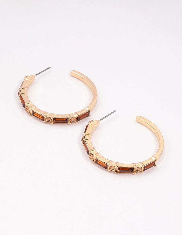 Gold Baguette Medium Hoop Earrings