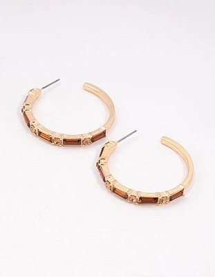 Gold Baguette Medium Hoop Earrings