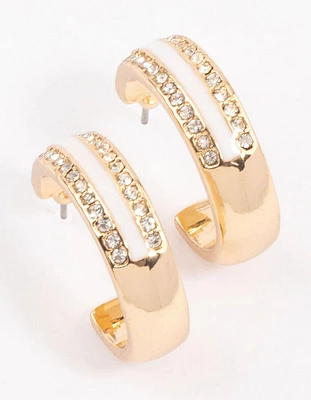 Gold Diamante & Enamel Stripe Hoop Earrings