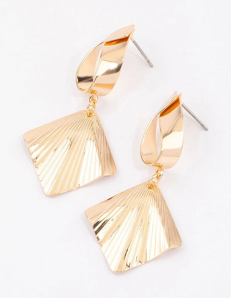 Gold Wrapped Square Fan Drop Earrings