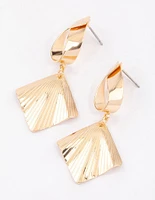 Gold Wrapped Square Fan Drop Earrings