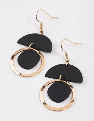 Black Semi-Precious & Open Circle Drop Earrings