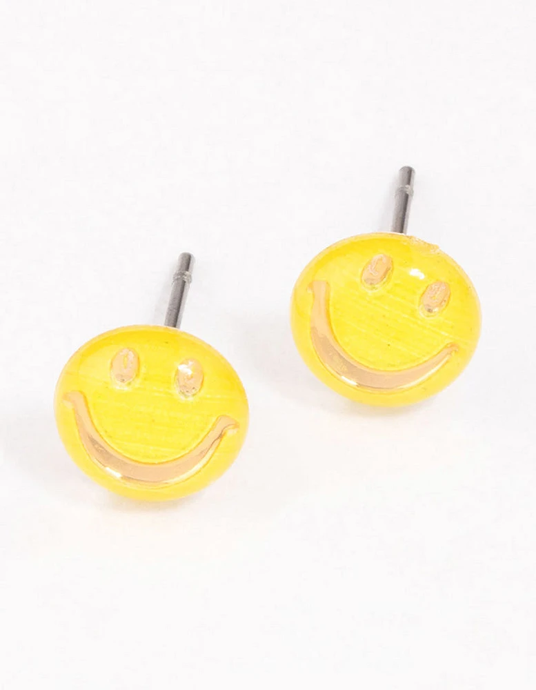 Yellow Happy Face Stud Earrings