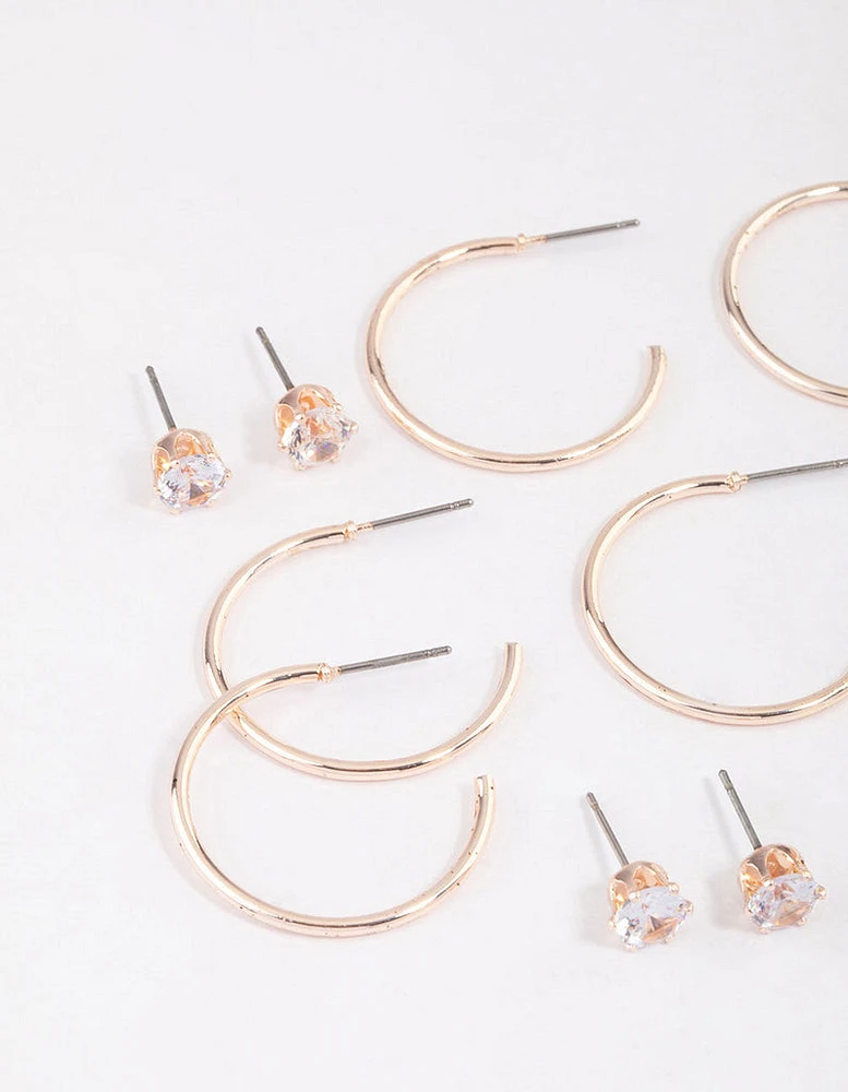 Rose Gold Classic Diamante & Hoop Earrings 8-Pack