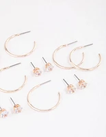 Rose Gold Classic Diamante & Hoop Earrings 8-Pack