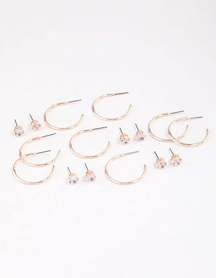 Rose Gold Classic Diamante & Hoop Earrings 8-Pack