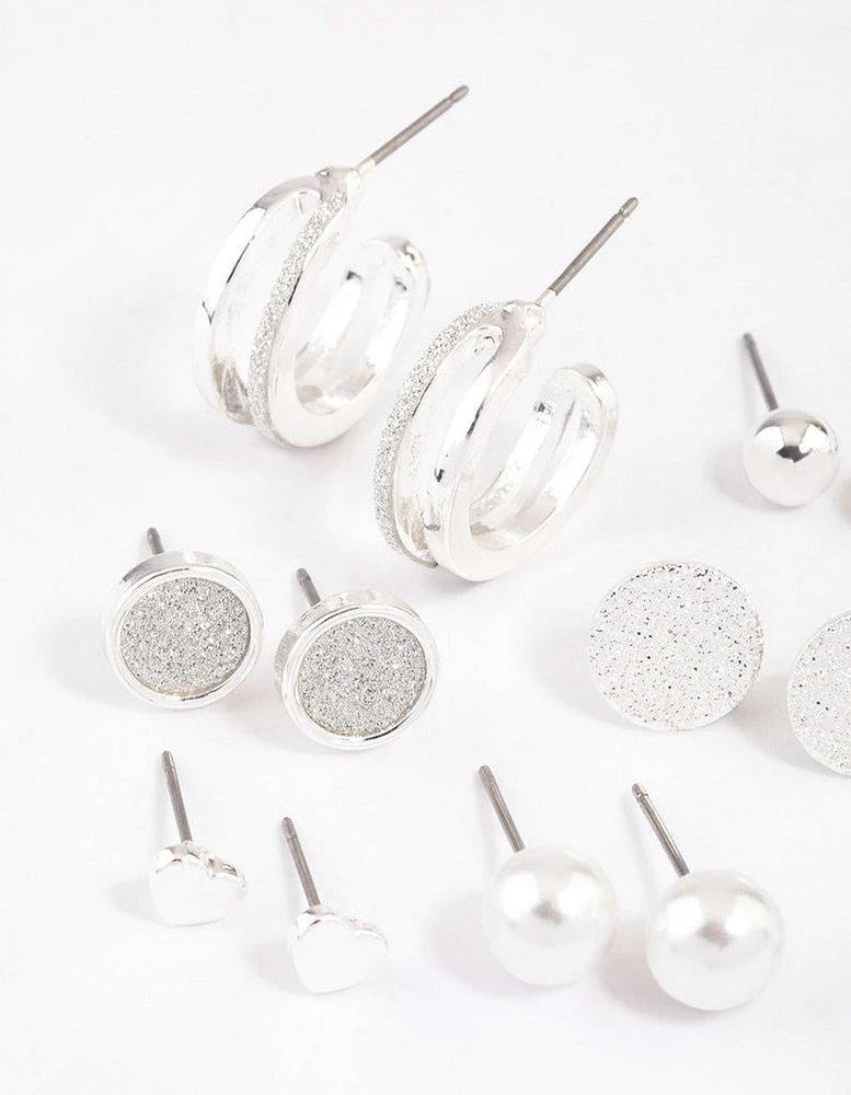 Silver Glitter Paper Mixed Earrings 8-Pack