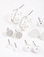 Silver Glitter Paper Mixed Earrings 8-Pack