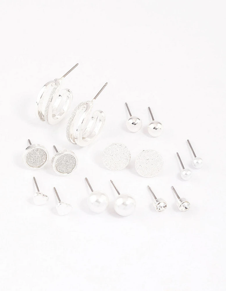 Silver Glitter Paper Mixed Earrings 8-Pack