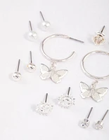 Silver Mixed Butterfly Garden Earrings 8-Pack