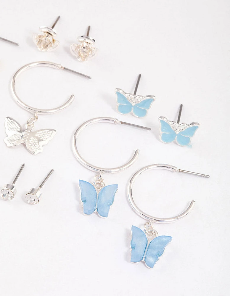 Silver Mixed Butterfly Garden Earrings 8-Pack