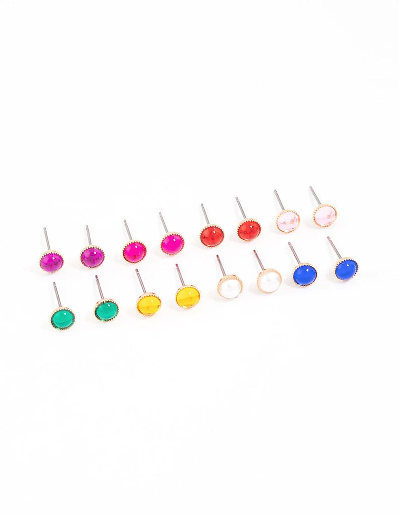 Gold Mini Dome Stud Earrings 8-Pack