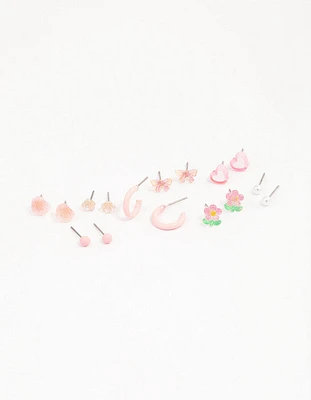 Pink Heart Flower & Butterfly Earrings 8-Pack