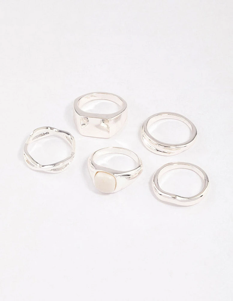 Silver Organic Signet Ring Pack