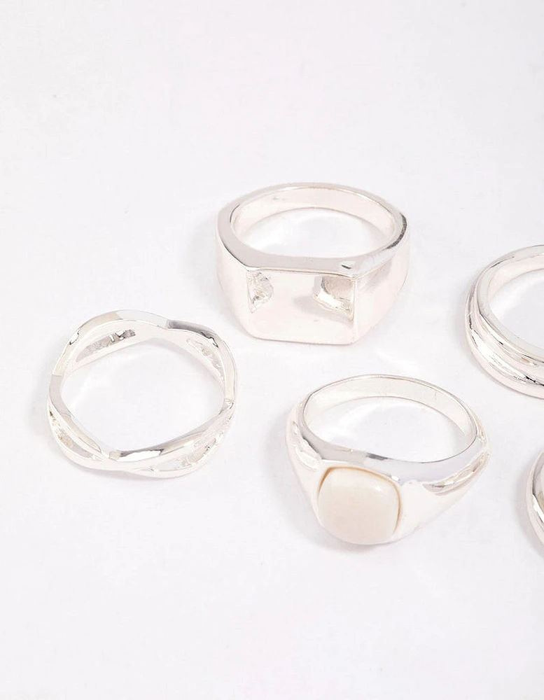 Silver Organic Signet Ring Pack