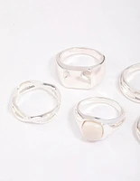 Silver Organic Signet Ring Pack