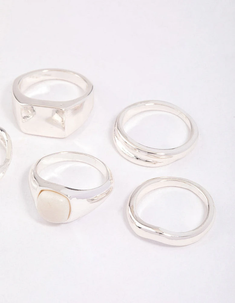 Silver Organic Signet Ring Pack