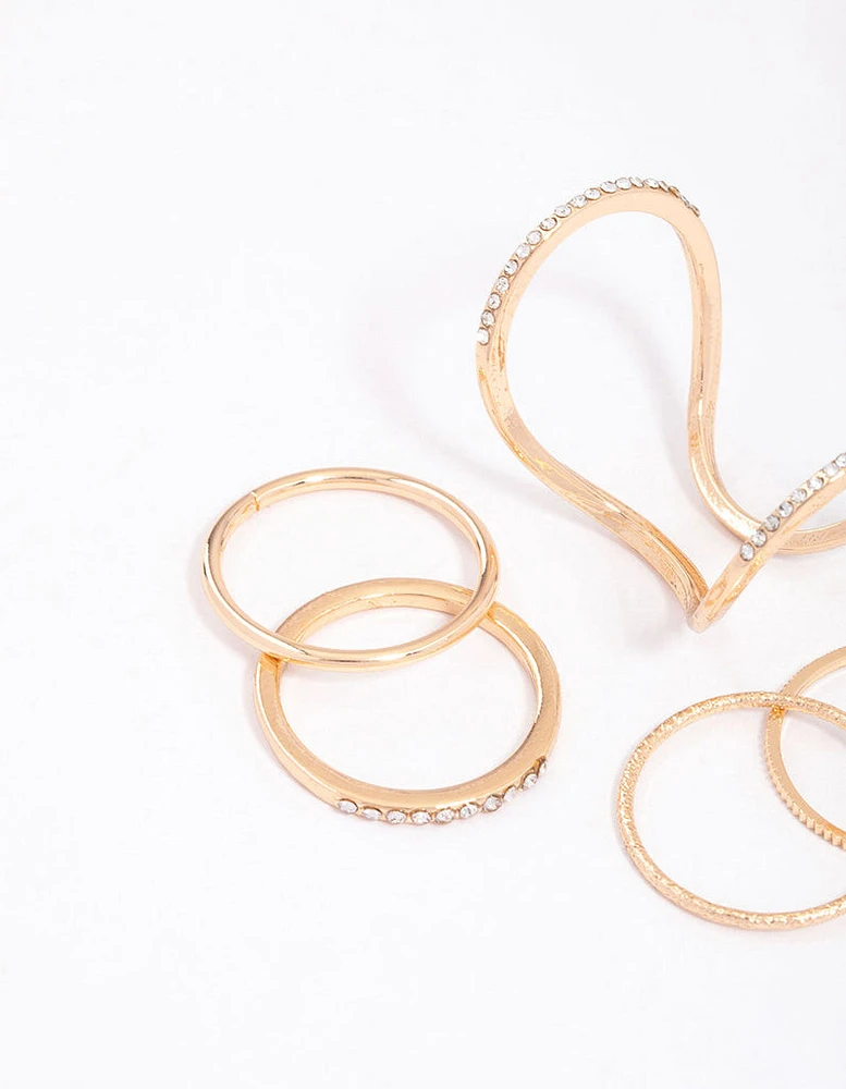 Gold Fine Diamante Double Ring Pack