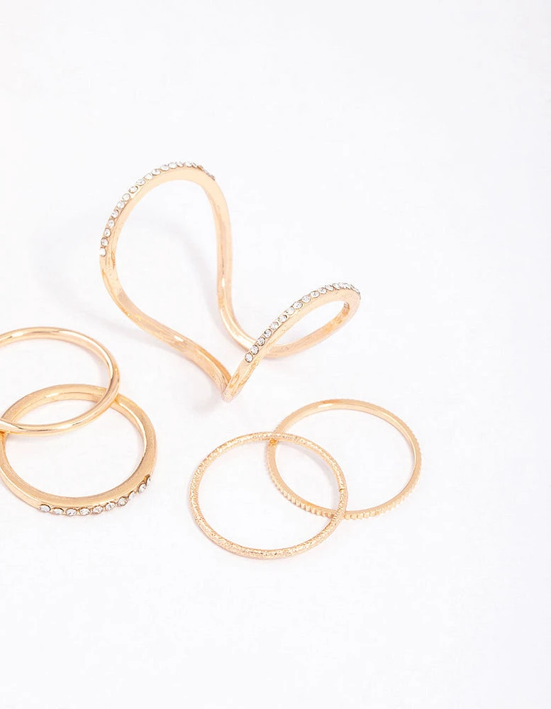 Gold Fine Diamante Double Ring Pack