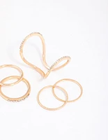 Gold Fine Diamante Double Ring Pack