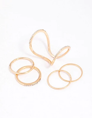 Gold Fine Diamante Double Ring Pack