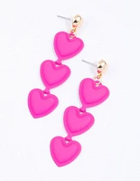 Pink Triple Puffy Heart Drop Earrings