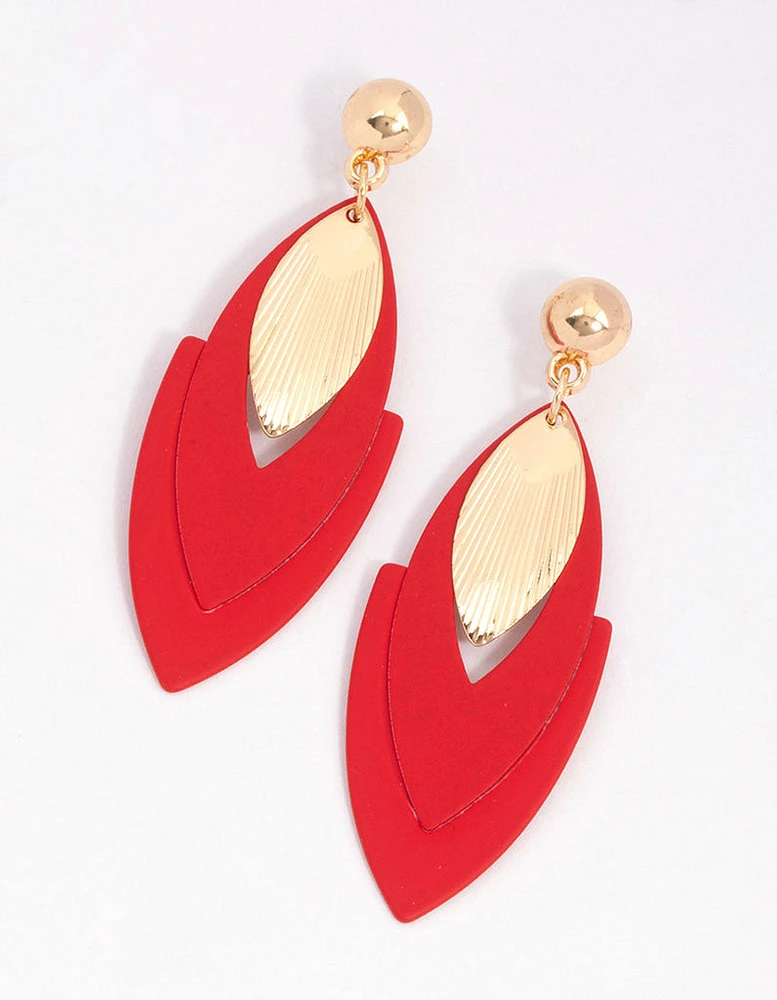 Gold Leaf & Red Arrow Drop Earrings