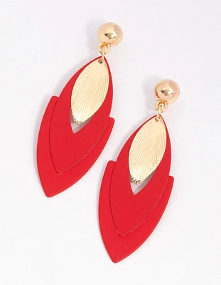 Gold Leaf & Red Arrow Drop Earrings