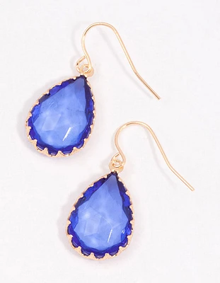 Blue Encased Pearl Drop Earrings