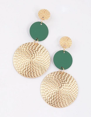 Green Graduating Disc Drop Earrings